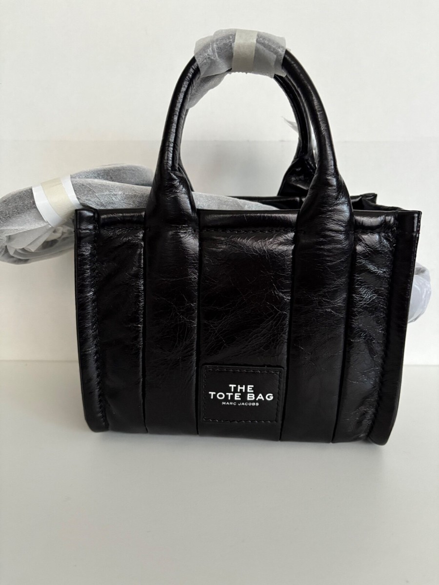 Marc Jacobs The Shiny Crinkle Micro Tote Black Leather