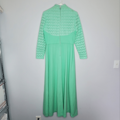 S Vintage Maxi Dress Light Green Long Sleeve Lace Grannycore Mediumweight |  eBay
