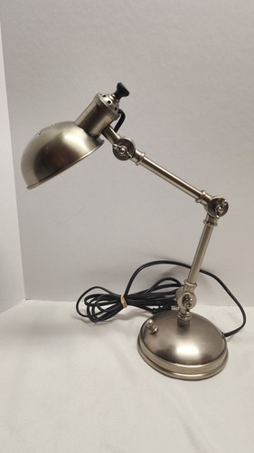 Pottery Barn 3 Way Adjustable Task Desk Lamp Silver Heavy Vintage - Picture 2 of 10