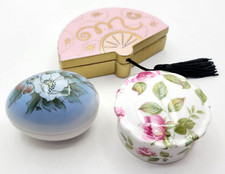3-Vtg Trinket Boxes/'87 Bing&Grondahl Egg/Crownford England Cottage Rose/Fan Box