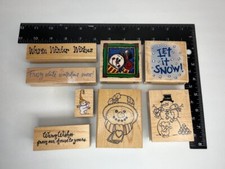 Stampin Natures Christmas Rubber Stamp Let It Snow Snowman Lot of 8