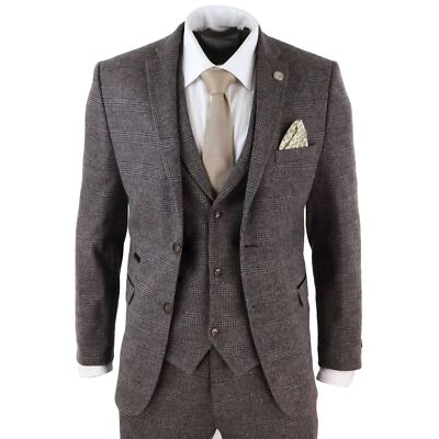 Herrenanzug 3-teilig Retro Tweed Fischgräten - Schmale Passform Für Hochzeit Und Business