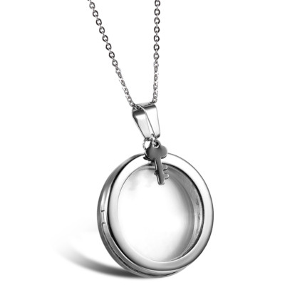 Stainless Steel Round Floating Charm Living Memory Pendant Necklace w Chain