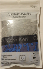 New Boys Calvin Klein 2 Pack Boxer Briefs Cotton Stretch Sz XL 16-18 Blue/Gray