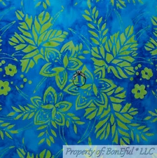 BonEful Fabric FQ Cotton Quilt Aqua Green Hawaiian Tropical Island Flower Batik