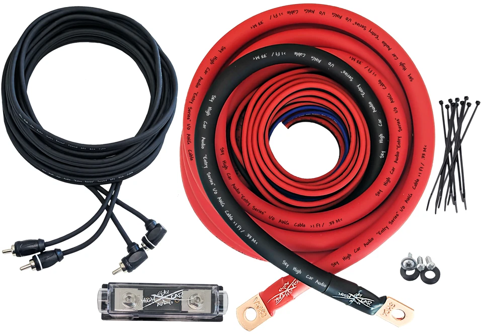 Sky High Car Audio CCA 1/0 E-Series Amp Kit Red Black Oversized AWG Complete