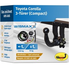 ANHÄNGERKUPPLUNG abnehmbar für Toyota Corolla 97-01 +7polig E-Satz ABE