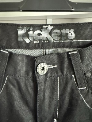 Vintage Kickers Black Coated Waxed Jeans Straight Leg - Size W34 L32 (Y2K/2000s)