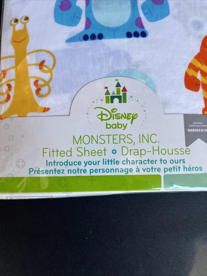 迪士尼婴儿怪物公司贴合婴儿床床单 28x52 Sulley Mike NIP 已停产 — 第 2/4 张图片