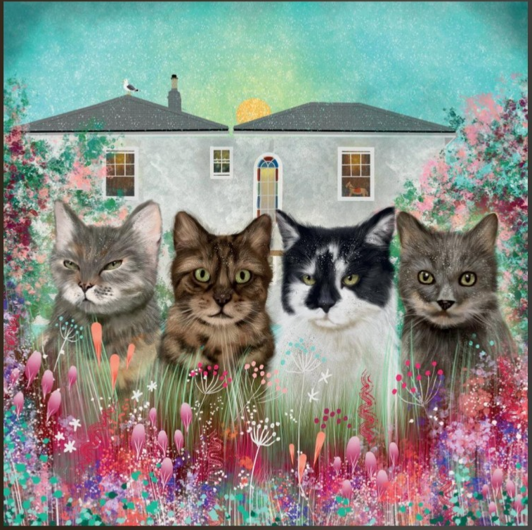 Cat Themed Greeting Card - The Old Manse Cats - Sale For Our Animal Charity