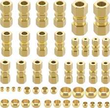 46-Piece Brass Compression Fittings Kit Tube Connectors & Ferrules Assortment