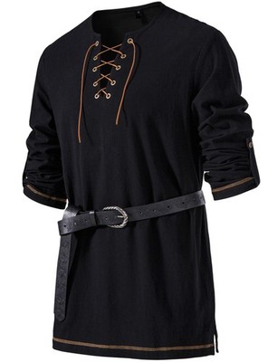 JEMITOP Men's Renaissance Costume Retro Lace Up Shirts for Pirate Viking Medi...