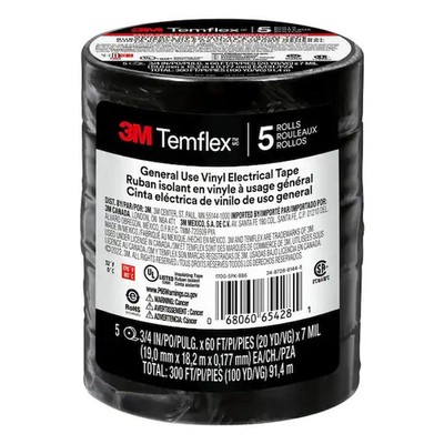 Temflex 3/4 In X 60 Ft 1700 Electrical Tape Black (5-Pack)
