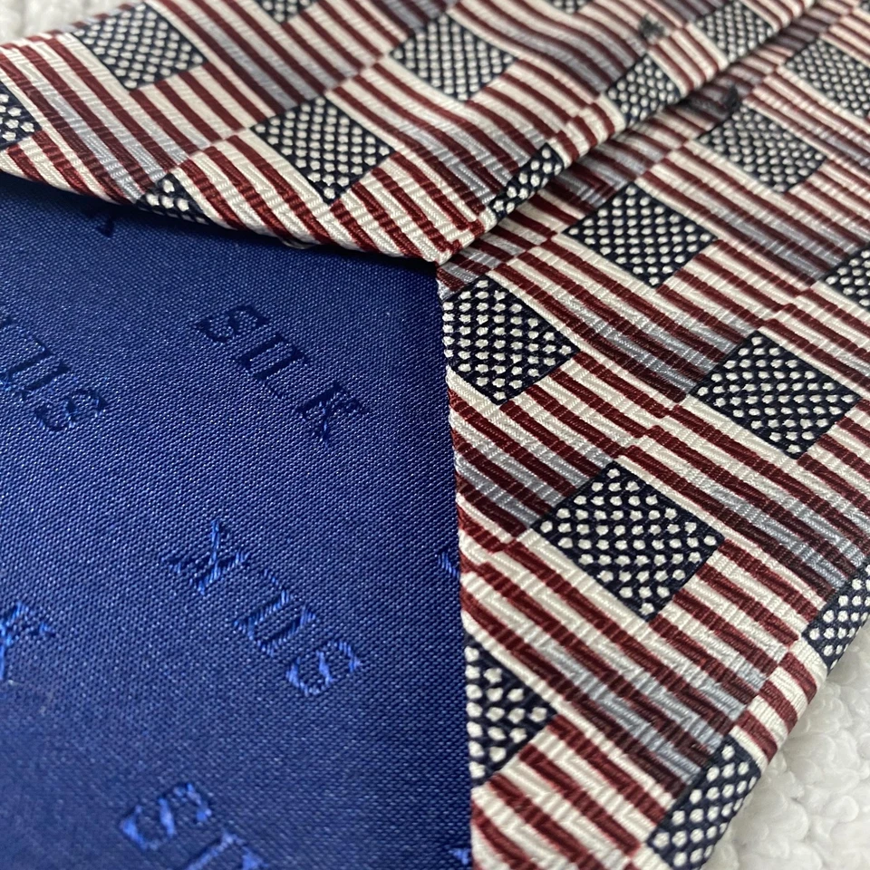 Corbata Carlos De Venezia Para Hombre Talla Única Roja Blanca Azul Bandera EE. UU. 100% Seda Patriótica Foto 3 de 4