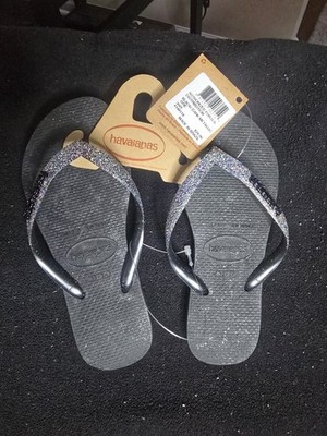 Havaianas Black Glitter Flip Flop Sandals Teens US Y3/4 New Without Box
