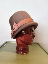 Vintage UNIONMADE Brown Cloche Hat with Pink Bow Style 7385 Original