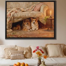 Oil Painting Corgi Canvas Print Dog Lover Decor Vintage Dog Wall Art Framed Art