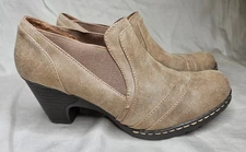 Sofft Euro Chelsea Ankle Boots Womens 8.5 Beige Faux Leather Slip On Block Heels