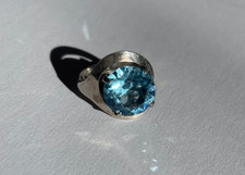 Vintage ring with blue topaz stone 925 silver