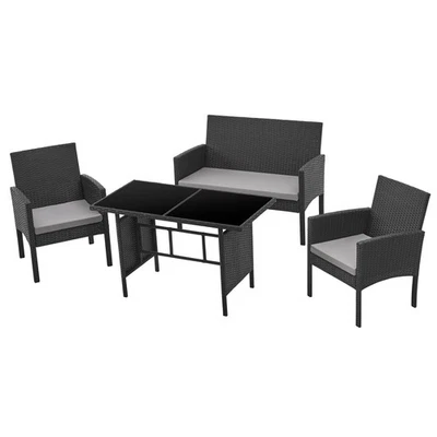 SVITA B-Ware BROOKLYN XL Rattan Garten Möbel Set mit Tisch 2x Sessel 2er Sofa Schwarz