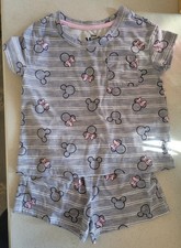 DISNEY Minnie Mouse Crewneck Shirt Top Tee Shorts set girls size 5 gray pockets