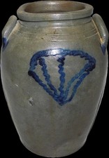 Antique Blue Decorated Stoneware Crock