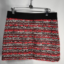 Milly Tweed Mini Skirt Straight Red Black Boucle Textured Made in USA Size 4