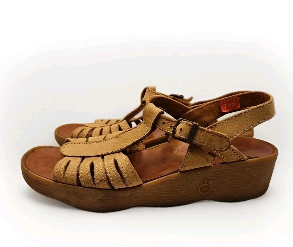 Sandalias de Colección Años 70 GET THERE FAMOLARE Correa en T Suela de Goma Ondulada 7.5S Cuero Italia #403 Foto 2 de 4