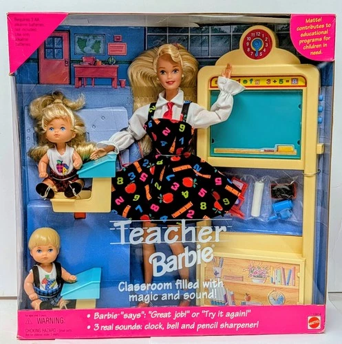 Vintage 1995 Barbie Teacher Doll Set Classroom Playset with 2 Students NIB NRFB