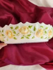Fenton Milk Glass HP Yellow Cabbage Rose Round Trinket /Serving Dish Cottagecore