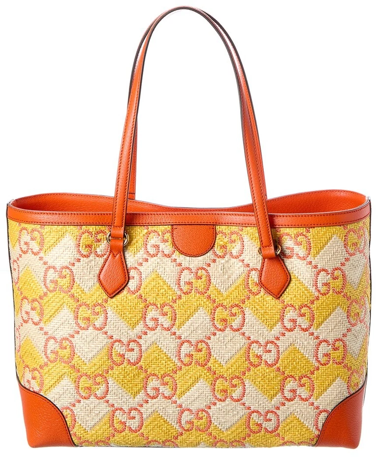 Bolso de mano para mujer Gucci Ophidia de paja y cuero naranja Foto 2 de 4