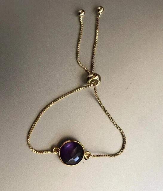 2Ct Round Cut Lab-Created Amethyst Charming Bolo Bracelet 14K Yellow Gold Plated - Image 3 of 4