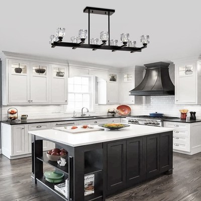 Black 37 inch Pendant 10 Lights Crystal Shade Ceiling Chandelier Kitchen Fixture
