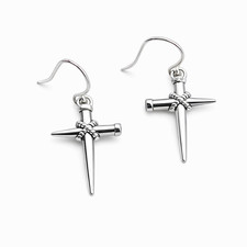 Christian Nail Cross Earrings– Solid 925 Sterling Silver Ear Wires–Faith Jewelry