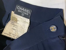 Vintage CHANEL Silk Skirt, Women's, Size 36, Navy, From Japan, i20604