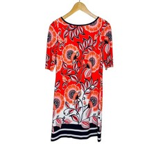 Eliza J Short Sleeve Red Orange Navy Big Floral Sheath Dress Size 2