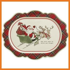 Mud Pie Christmas Santa Sleigh Tartan Platter