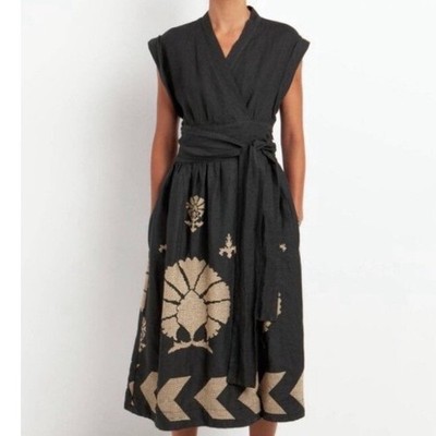 Women's Greek Archaic Kori Style Dress 100%Cotton Embroidered Luxury Wrap Dress