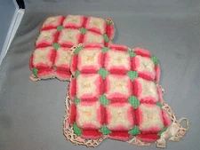 Pair 19th century Antique Amish Wool Stump Work Needlework Pillows Lace Velvet