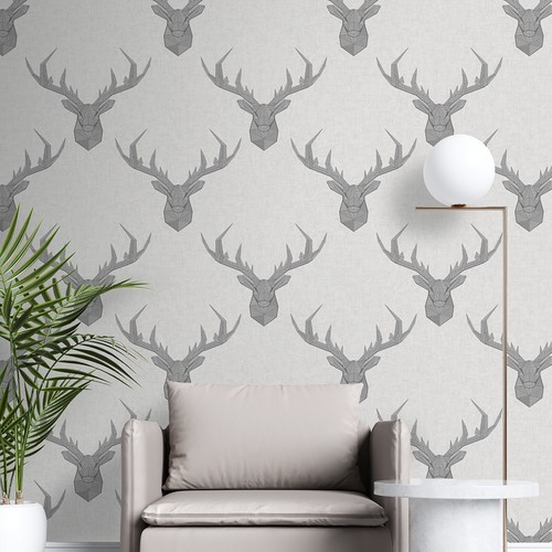 White Grey Silver Glitter Geometric Stag Deer Smooth Nina Home
