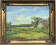 Impressionist Valdemar Hartnack Summer Landscape With Old Farmer´S Cottage Oil