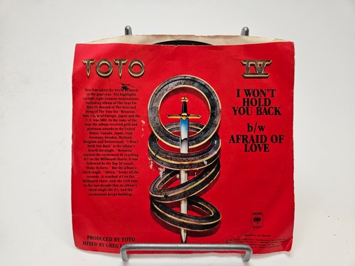 Toto I Won't Hold You Back b/w Afraid of Love 45 Picture Sleeve Columbia Vinyl - Imagen 2 de 3