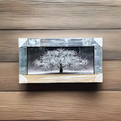 Silber Blüte Baum Bild Liquid Art Spiegel Rahmen 3D Glitzer Wandbehang 85x45