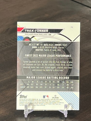 Trea Turner 2023 Topps refractor azul fino /150 Filis #72 - Imagen 2 de 2