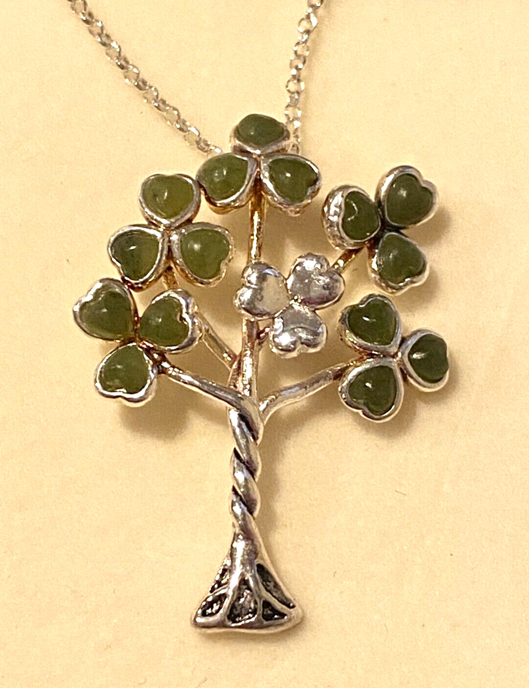 Sterling Silver Tree with Connemara Marble 3 Leaf Clovers J.C. Walsh & Sons NEW