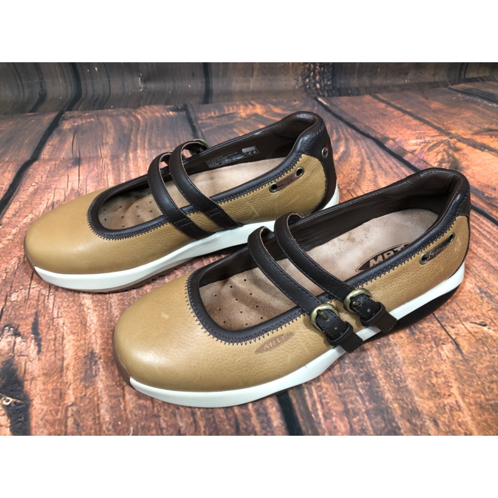 MBT Kaya Tan/Brown Leather Mary Jane Walking Shoes Wo… Gem