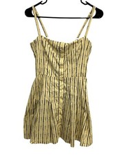 Reformation Yellow Black Striped Button Down Sundress Spaghetti Straps Sz 8