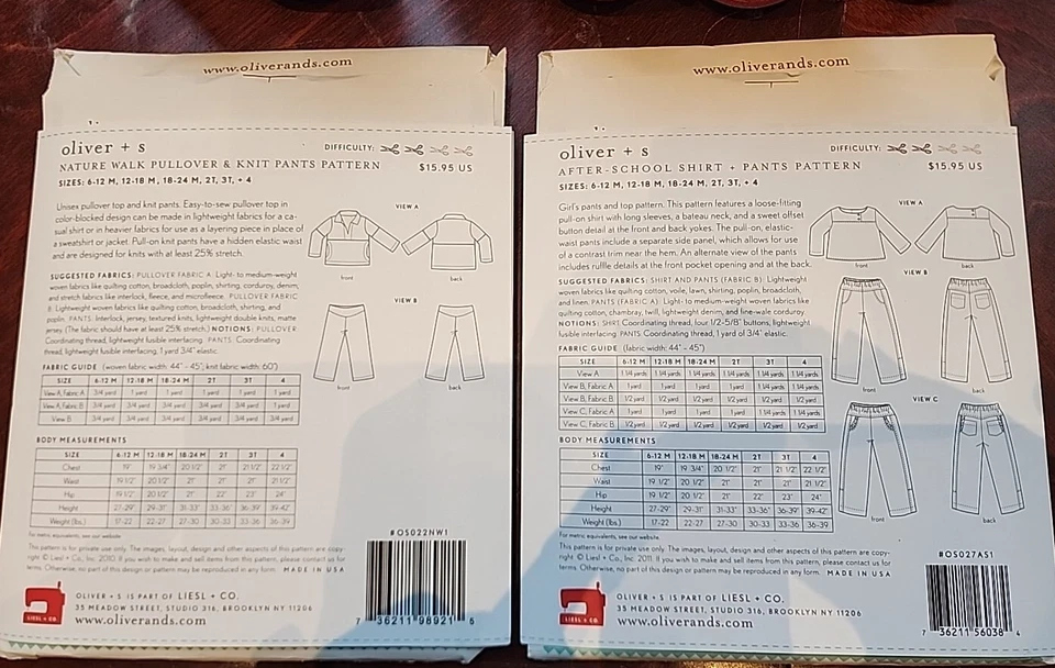 Lot of 2 Oliver + S patterns, NEW uncut. AFTER SCHOOL & NATURE WALK - Image 2 of 2