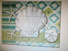 Art Mural Ceramic Decor Bath Backsplash Seashells- Watercolors Colage Tile Mural