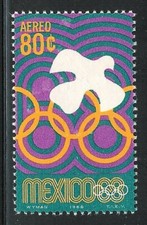 mae30  Mexico 1968 68 Olympic Games sc#C340 Peace dove and olympic rings